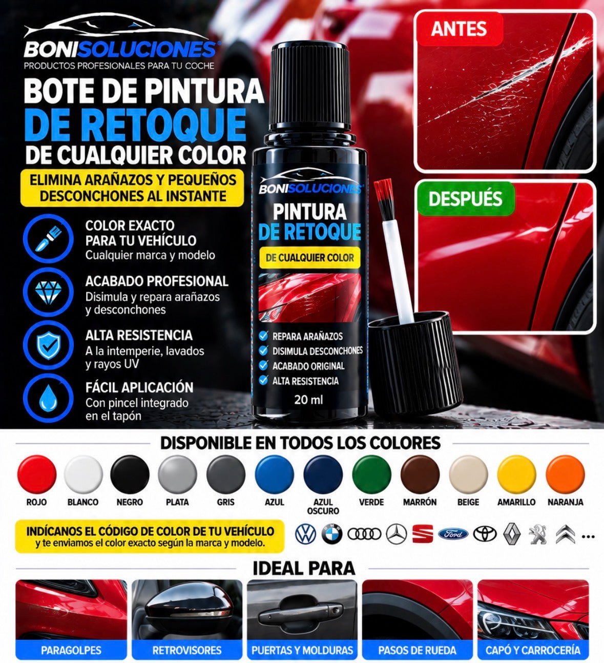 Pintura de retoque 30ml para repaso arañazo de coches - Boni Soluciones