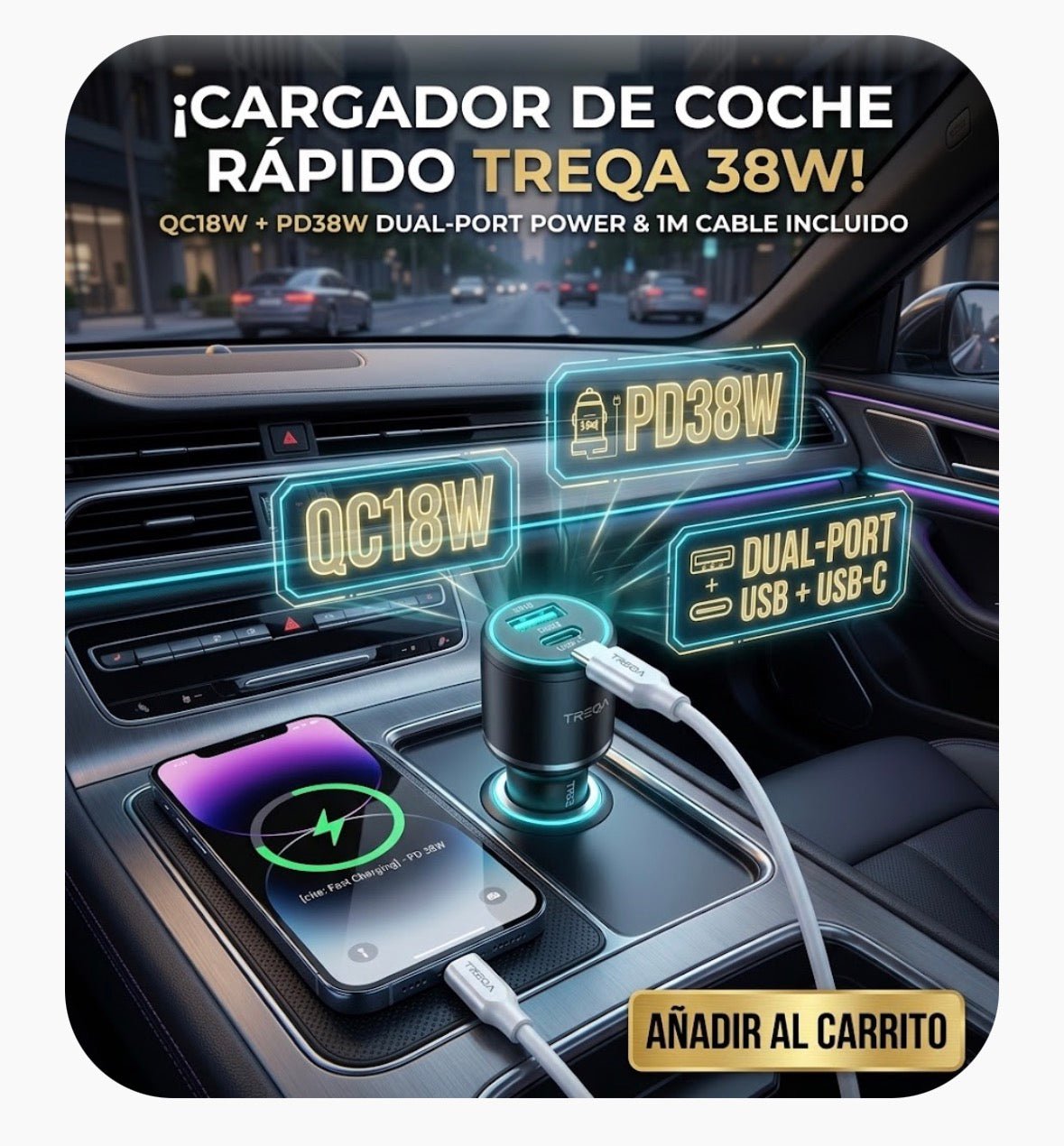 Cargador más cable para coche. - Boni Soluciones