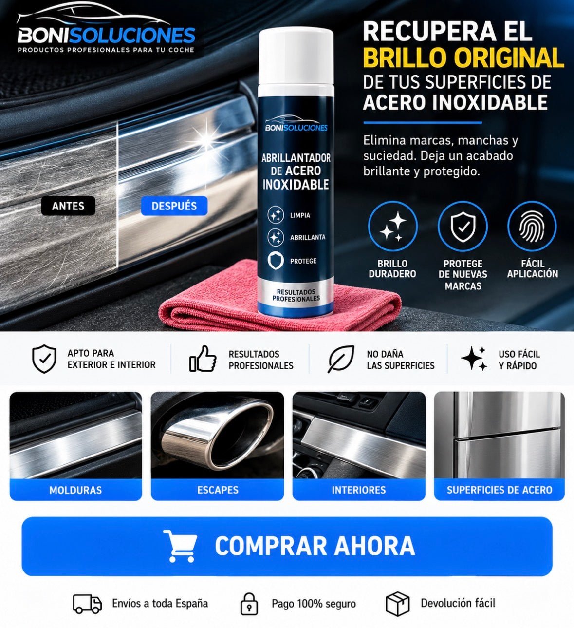 Pulidor de acero inoxidable de coche y ascensores . - Boni Soluciones