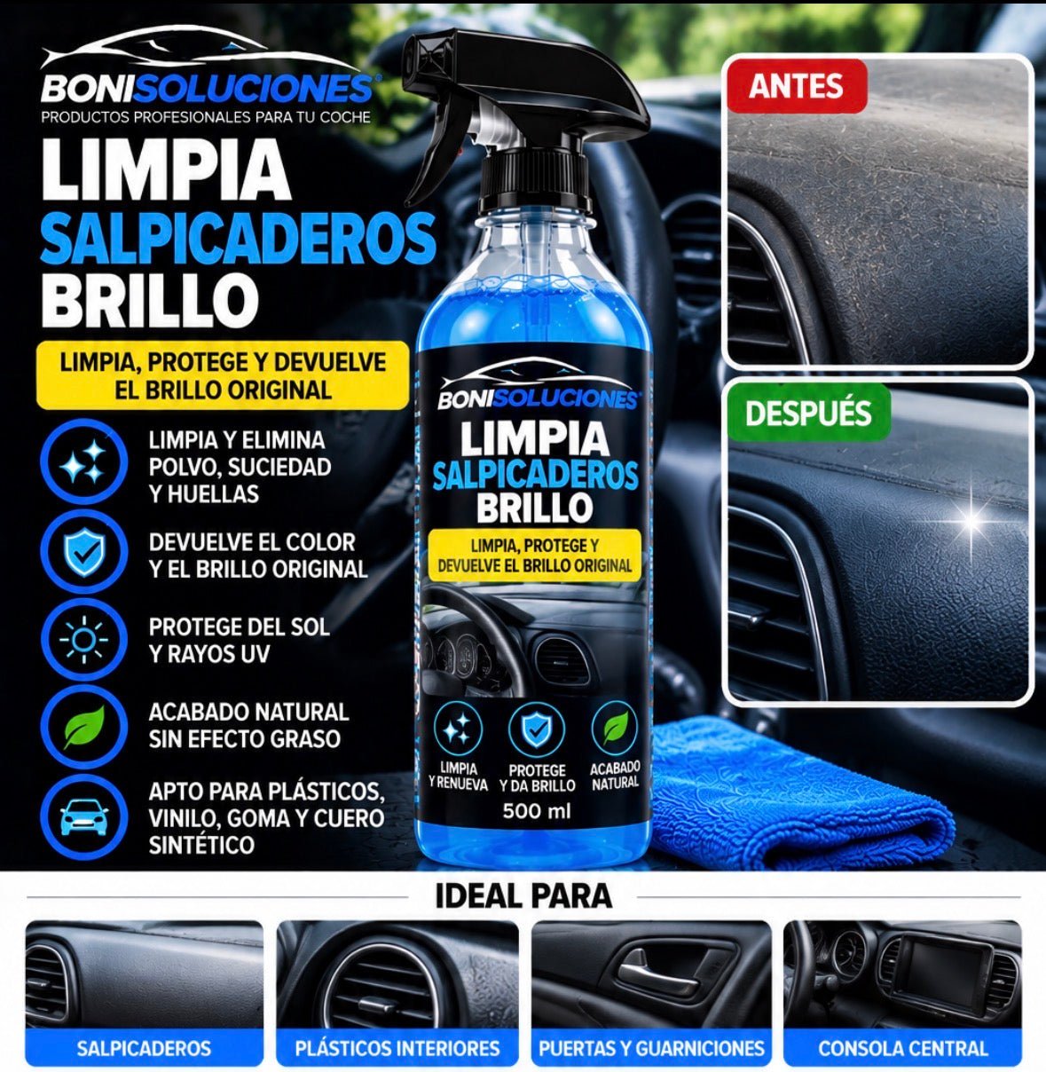 Limpia Salpicaderos Brillo para tu coche - Boni Soluciones