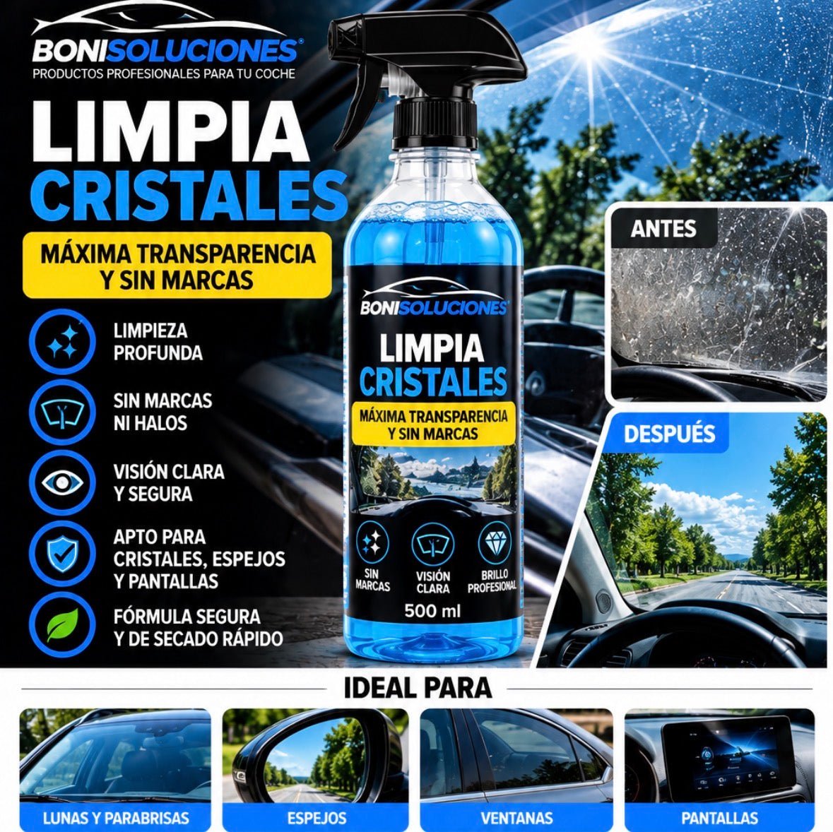 Limpia Cristales Profesional para coches anti huella puede con todo - Boni Soluciones