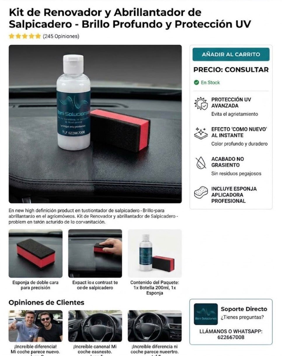 Limpia Salpicaderos Brillo para tu coche - Boni Soluciones